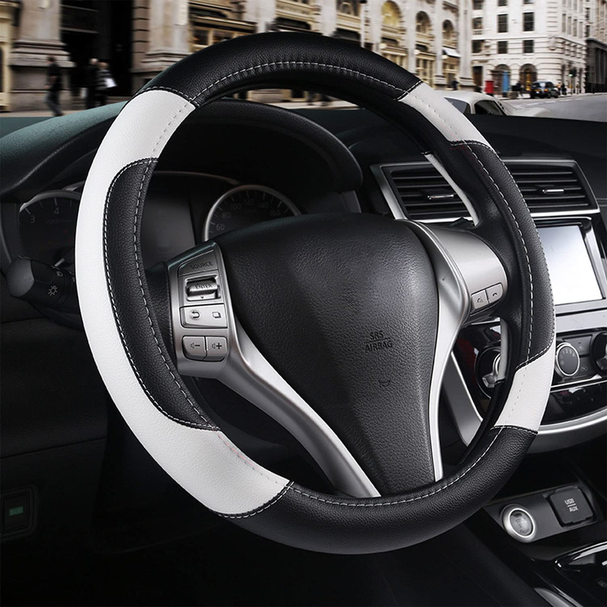 Leather Car Steering Wheel Cover, Universal Fit for Most Cars, Beige