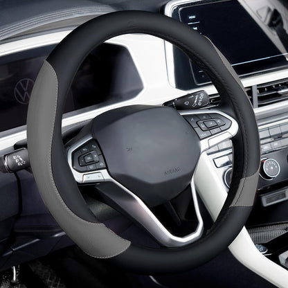 Coverado Car Steering Wheel Cover, Nappa Leather Black & Gray Steering Wheel Covers, Universal 14-15 inch, Anti-Slip, Breathable Steering Wheel Protector for Women Men