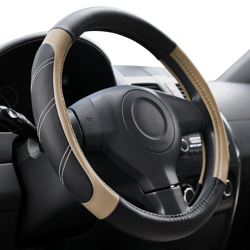 Elantrip Sport Leather Steering Wheel Cover 14 1/2 inch to 15 inch Universal, Padded Soft Grip Breathable for Car Truck SUV Jeep, Anti Slip Odorless Black