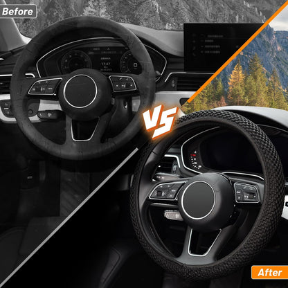 KAFEEK Elastic Stretch Steering Wheel Cover, Universal 15 Inch, Black