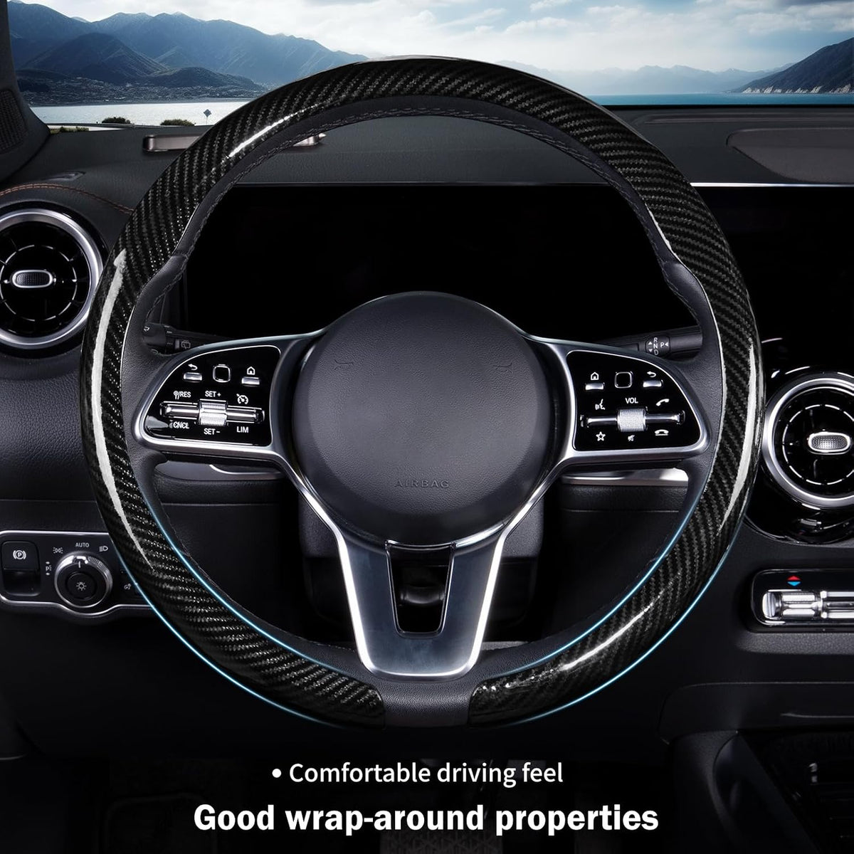 Steering Wheel Cover Carbon Fiber Car Steering Wheel Cover, Glossy Black