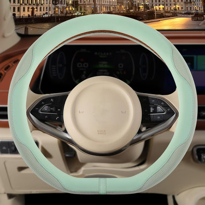 Nappa Leather Ice Silk Fabric Pink Steering Wheel Cover Women