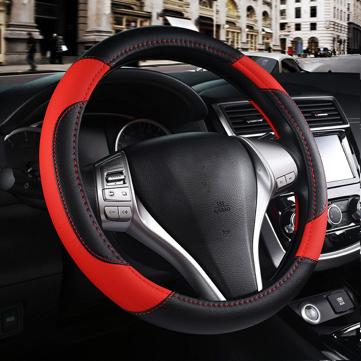 Leather Car Steering Wheel Cover, Universal Fit for Most Cars, Beige