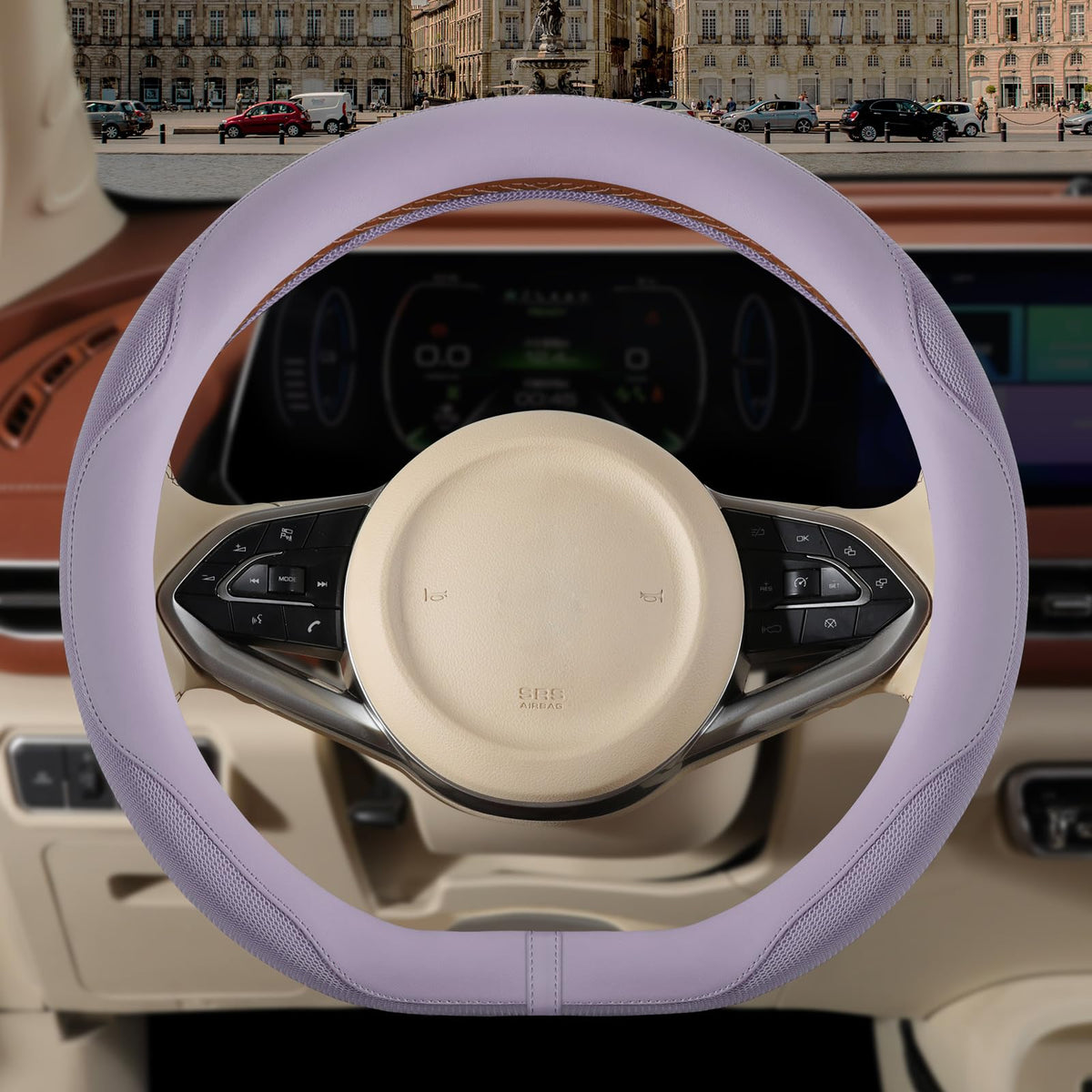 Nappa Leather Ice Silk Fabric Pink Steering Wheel Cover Women