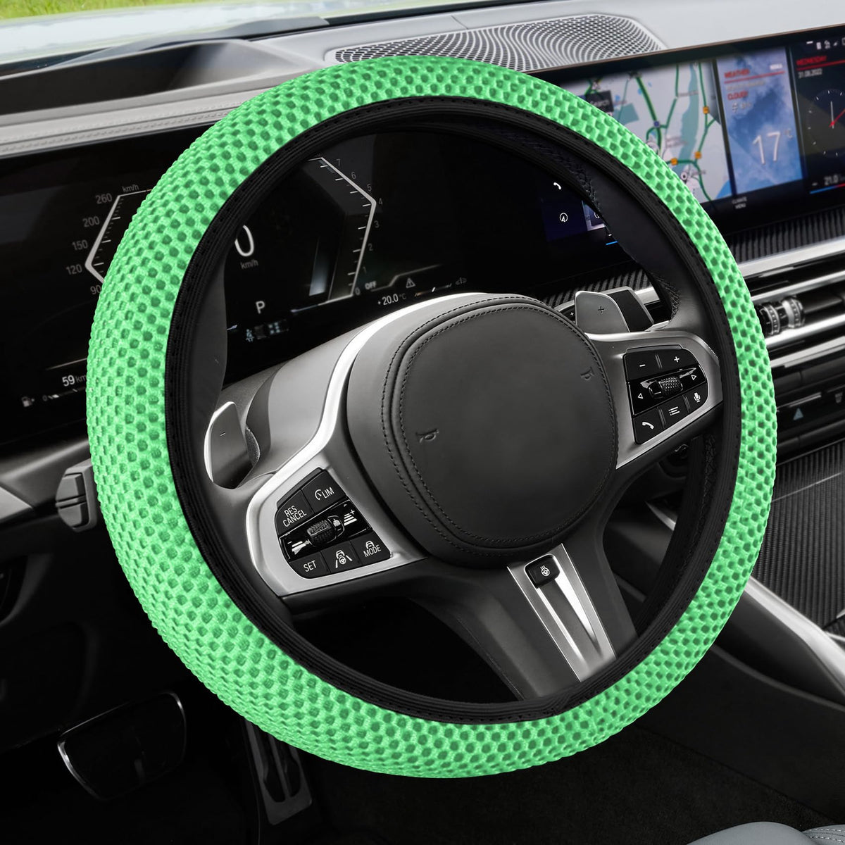 Car Steering Wheel Cover, Steering Wheel Accessories, 15 Inch Microfiber Leather Carbon Fiber Soft Anti-Slip Breathable, Car Accessories Elastic Non-Slip Cover for Most Vehicles