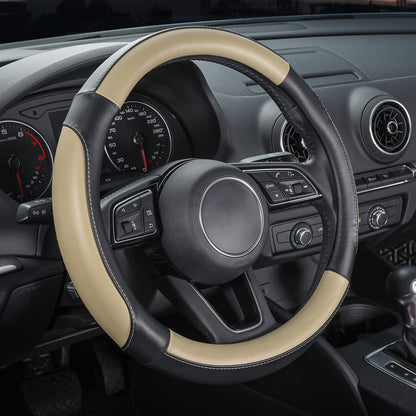 SEG Direct Steering Wheel Cover 14.5-15 inch Heavy-Duty, Black and Beige