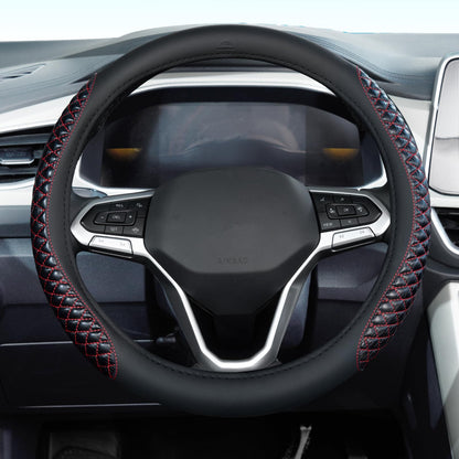 Coverado Car Steering Wheel Cover, Nappa Leather Black & Gray Steering Wheel Covers, Universal 14-15 inch, Anti-Slip, Breathable Steering Wheel Protector for Women Men