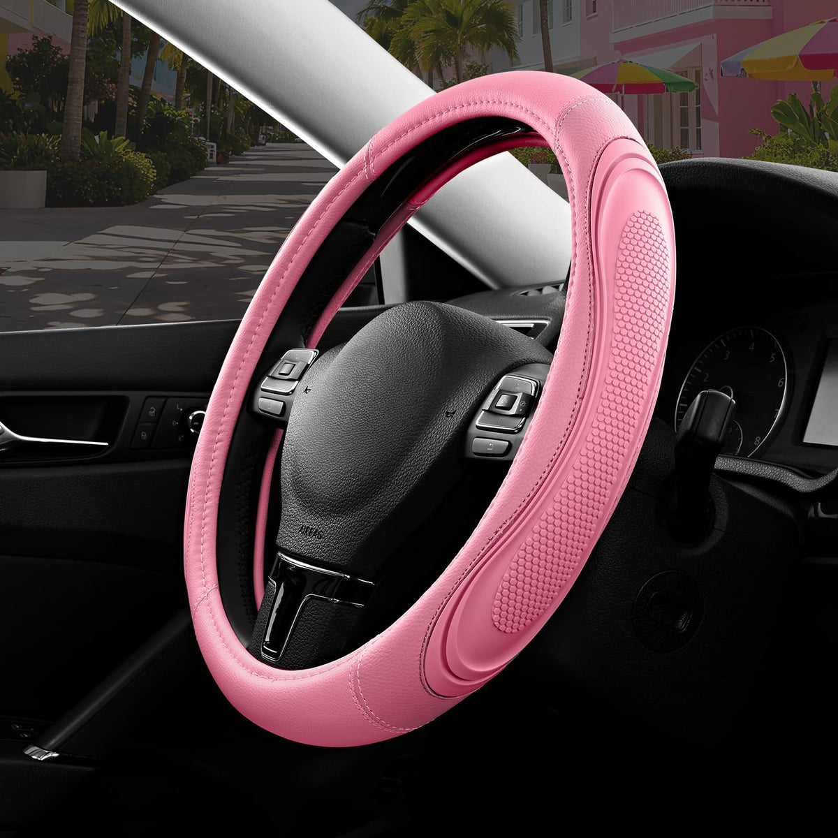 Road Comforts Car Steering Wheel Cover - Microfiber Leather Steering Wheel Wrap Sports 14.5-15 Inch Steering Wheel Cover Non-Slip for Men Women Grey Color