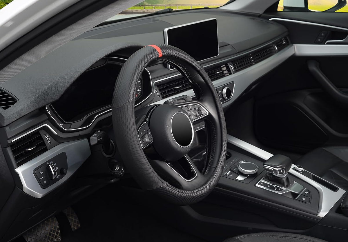 KAFEEK Carbon Fiber Steering Wheel Cover for Men, Car Accessories, Black