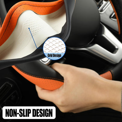 Black Orange Microfiber Leather Steering Wheel Cover 15 inch