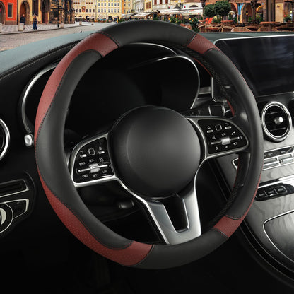 Black Orange Microfiber Leather Steering Wheel Cover 15 inch