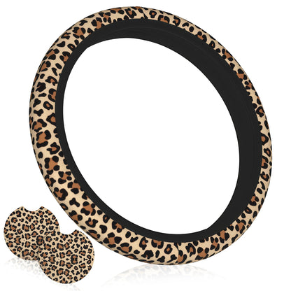 Wildflower Car Steering Wheel Cover 15 in, 2 Cute Floral Car Coasters