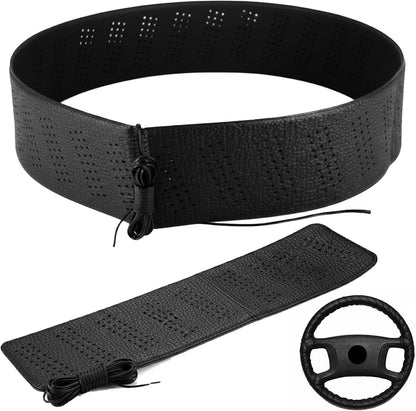 Black Lace-On Steering Wheel Cover, 14–15 Inch Universal Fit, Retro Classic Style for Cars Trucks SUVs, Stretch Grip,Accessory Auto Vehicle, DIY Install