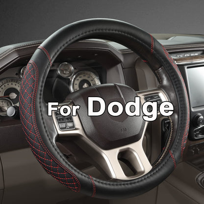 West Llama Customized Auto Car Steering Wheel Cover for Dodge RAM 1500 2500 3500, 15.5-16 inch (Diamond Quilted-Black+Red-Large Size)