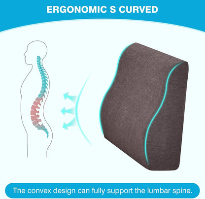 Back Support Pillow for Recliner Dual Layer Lumbar Support Pillow with Gel Memory Foam Ergonomic Orthopedic Couch Lumbar Cushions for Elderly Lower Back Pain Relief Washable Cover Brown