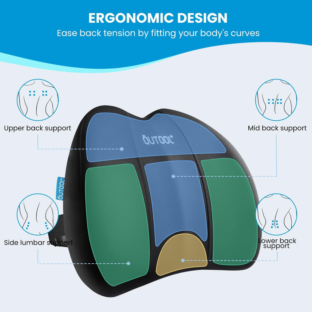 QUTOOL Patented Lumbar Support for Office Chair Pressure Relief