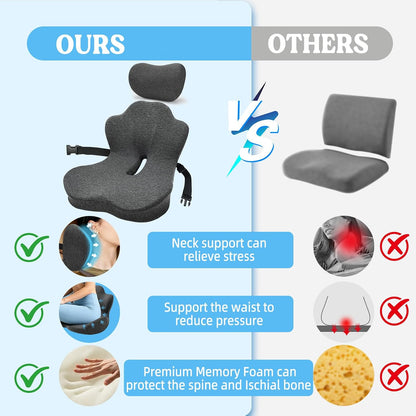3-in-1 Memory Foam Seat Cushion and Headrest Pillow with Lumbar Support