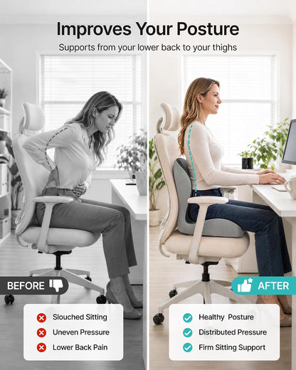 PEGZONE Seat Cushion with Lumbar Support, Memory Foam Cushion for Chair