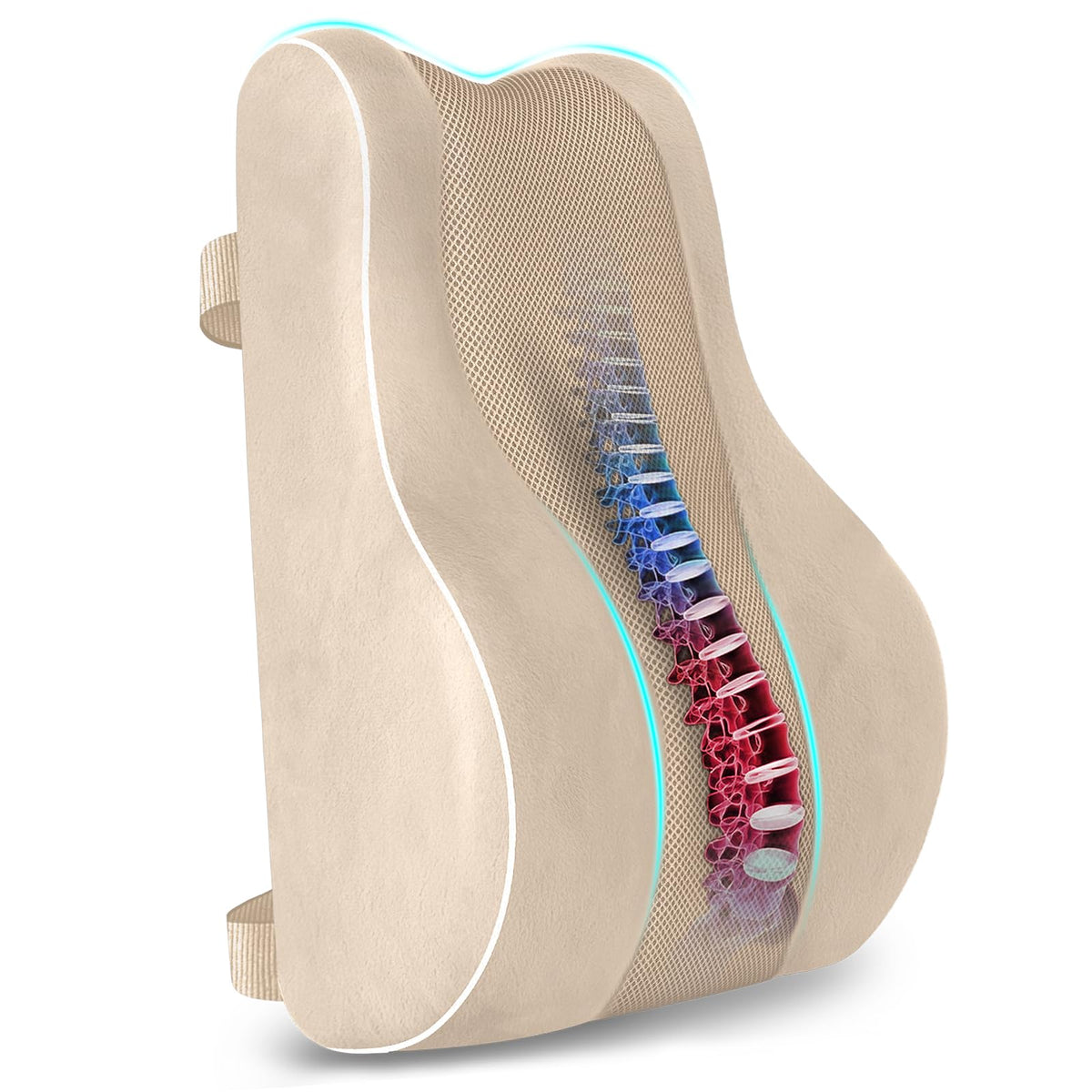 CloudBliss Lumbar Support Pillow, Memory Foam for Office Chair, Khaki