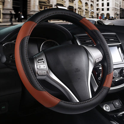 Leather Car Steering Wheel Cover, Universal Fit for Most Cars, Beige