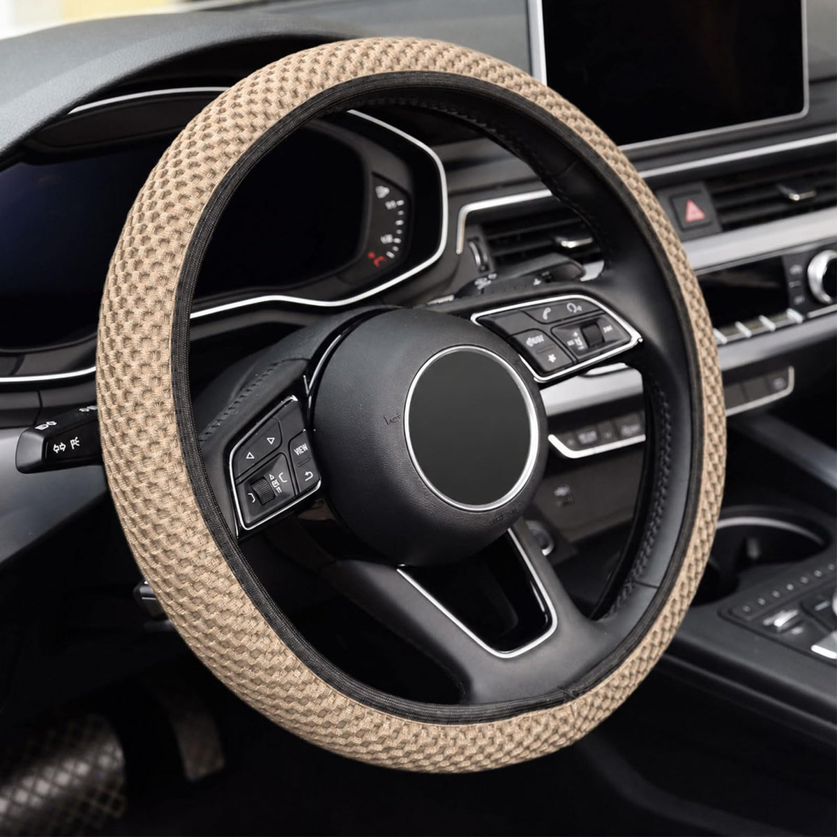 KAFEEK Elastic Stretch Steering Wheel Cover, Universal 15 Inch, Black