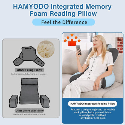 22" XL Reading Pillow Sitting in Bed,Back Support & Armrests(Grey & Blue)