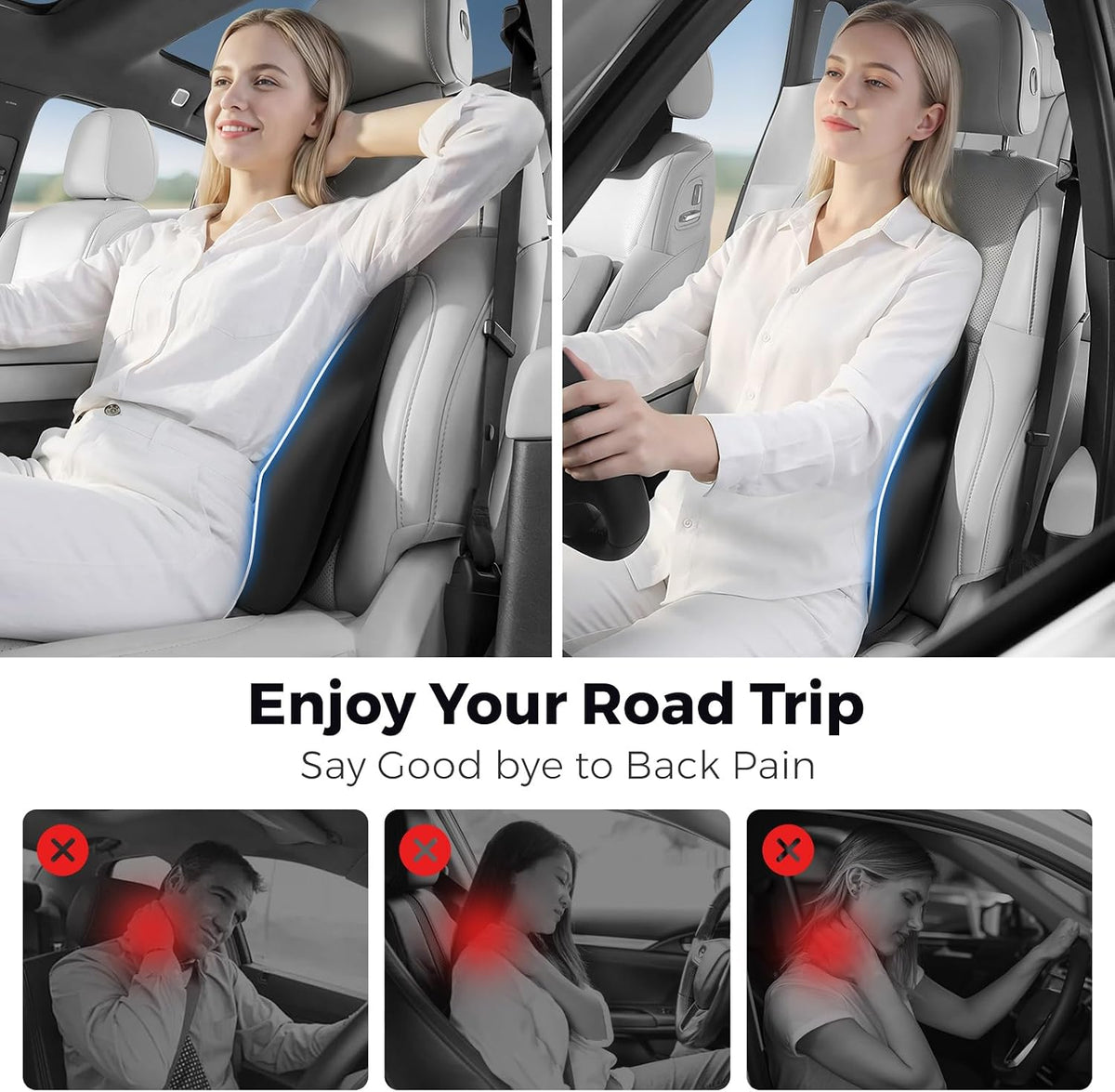 BEBAS Ergonomic Lumbar Support Pillow for Car, Memory Foam Car Back Cushion