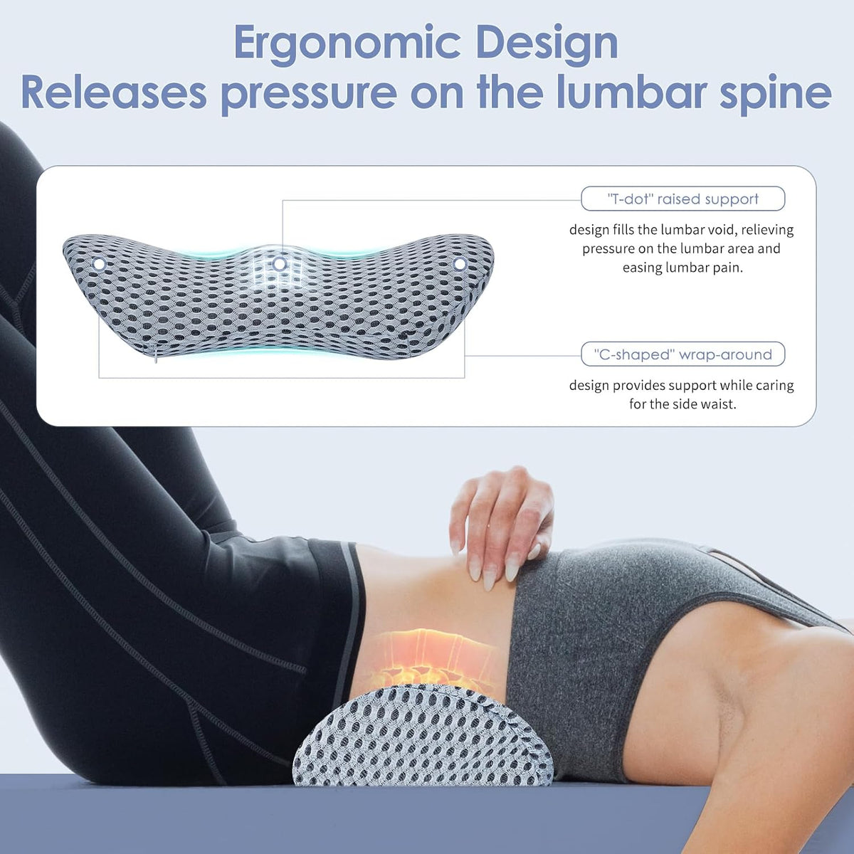 kasney Lumbar Support Pillow for Office Chair, Back Support Pillow, Gray