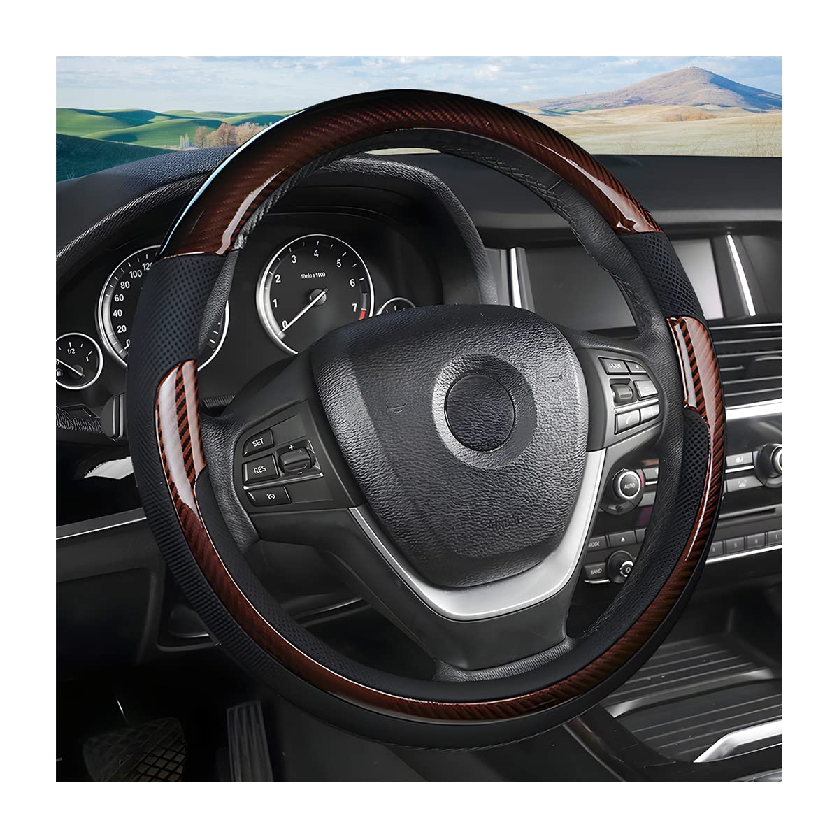 Moly Magnolia 15 Inch Car Steering Wheel Cover, Black-1