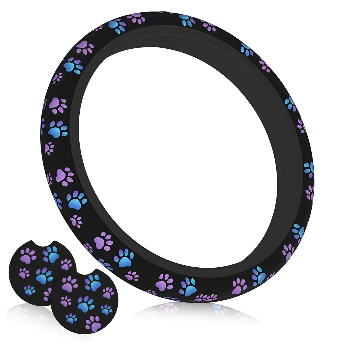 Wildflower Car Steering Wheel Cover 15 in, 2 Cute Floral Car Coasters
