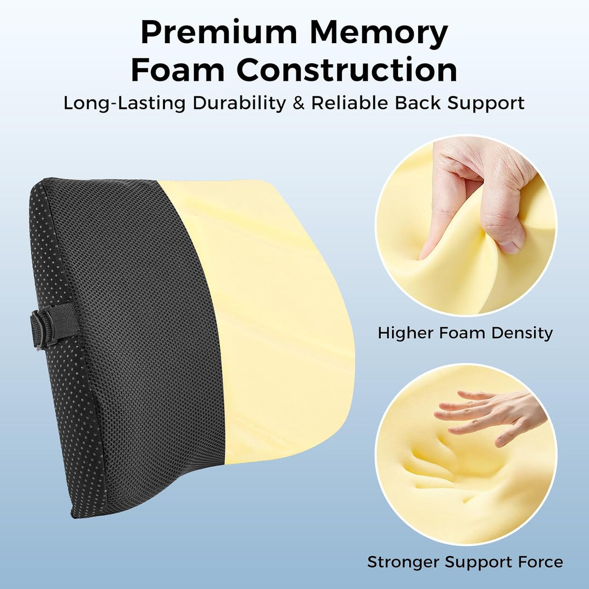 Lumbar Support Pillow for Car & Office Chair - High-Density Memory Foam Back Cushion for Sciatica & Lower Back Pain Relief - Non-Slip Support for Driving & Desk Workers