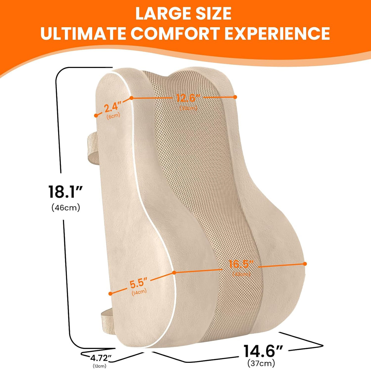 CloudBliss Lumbar Support Pillow, Memory Foam for Office Chair, Khaki