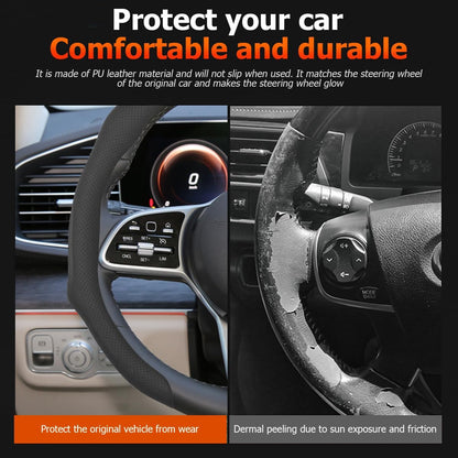 Osilly 15 Inch Nappa Leather Steering Wheel Cover, Spliced Design, Black