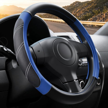 Blue Embroidery Butterfly Car Steering Wheel Cover,14.5-15 Inch Universal Leather Covers Breathable Anti-Slip Odorless Steering Wheels Accessories for Men Women
