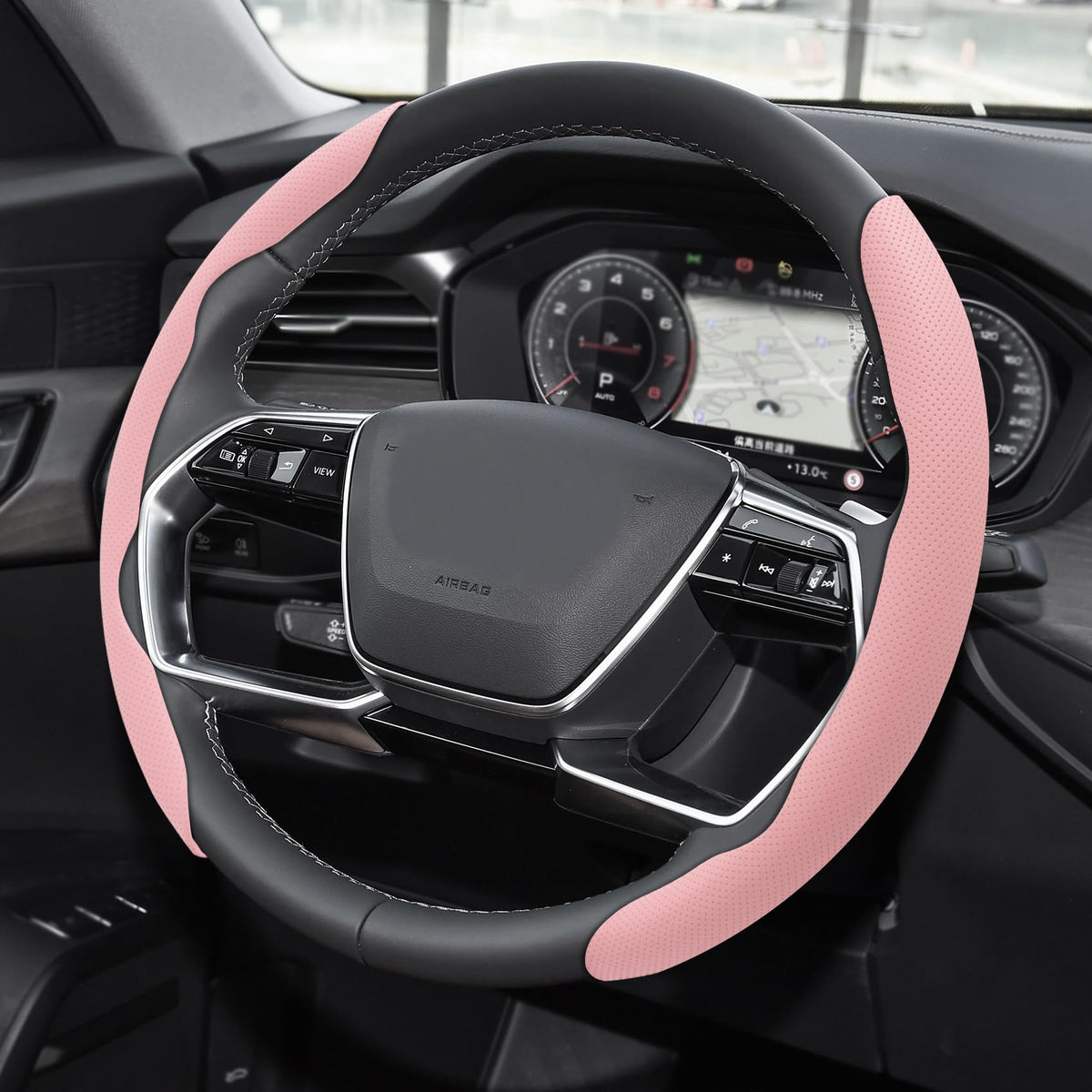 Car Steering Wheel Cover, Steering Wheel Accessories, 15 Inch Microfiber Leather Carbon Fiber Soft Anti-Slip Breathable, Car Accessories Elastic Non-Slip Cover for Most Vehicles
