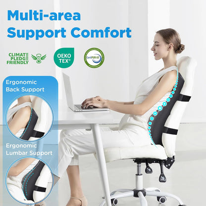 Teemour High Back Support Pillow for Office Chair, Fully Support Back Cushion - Memory Foam Lumbar Support Pillow for Office Chair, Desk, Gaming Chair, Promotes Posture Pain Relief Adjustable Straps
