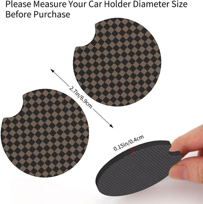 Checkered Black Brown Steering Wheel Cover 15 Inch Car + 2 pc Car Coasters