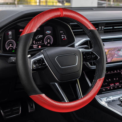 Car Steering Wheel Cover, Steering Wheel Accessories, 15 Inch Microfiber Leather Carbon Fiber Soft Anti-Slip Breathable, Car Accessories Elastic Non-Slip Cover for Most Vehicles