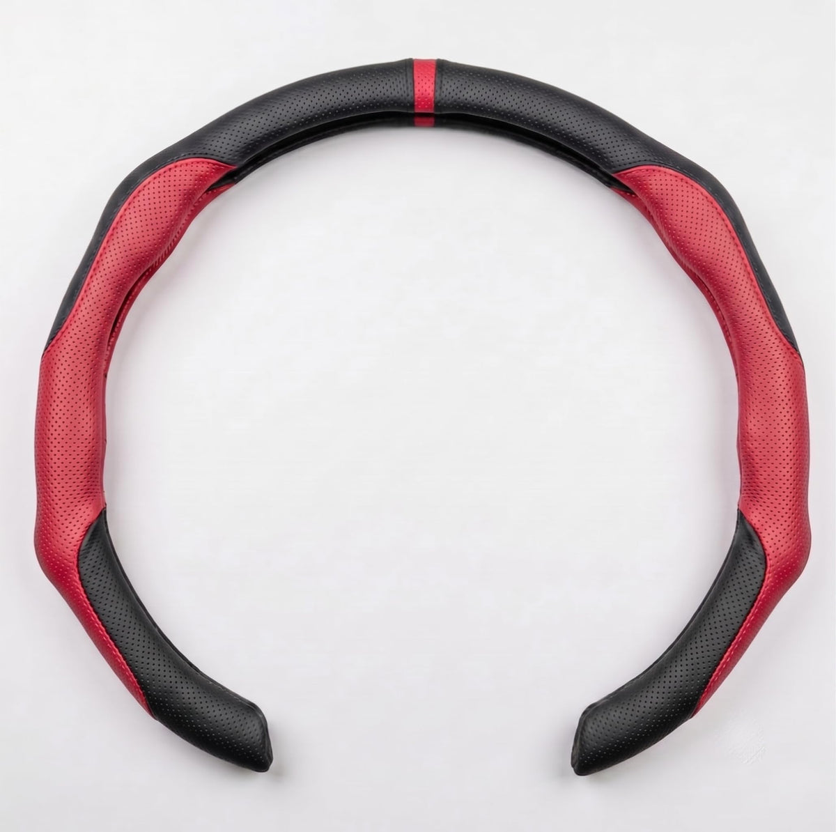 Quick Install Sporty Perforated Nappa Leather Steering Wheel Cover with Red Circular Stripe Trim Universal fit Any 14½ to 15 inches Car Pickup SUV 14.5 to 15 inches SW