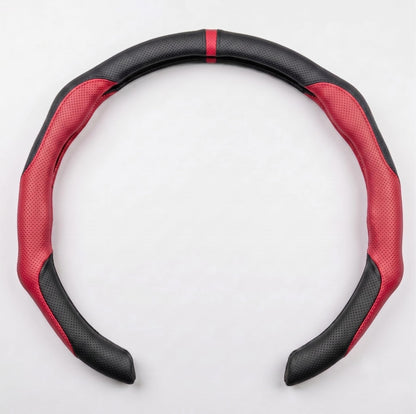 Quick Install Sporty Perforated Nappa Leather Steering Wheel Cover with Red Circular Stripe Trim Universal fit Any 14½ to 15 inches Car Pickup SUV 14.5 to 15 inches SW