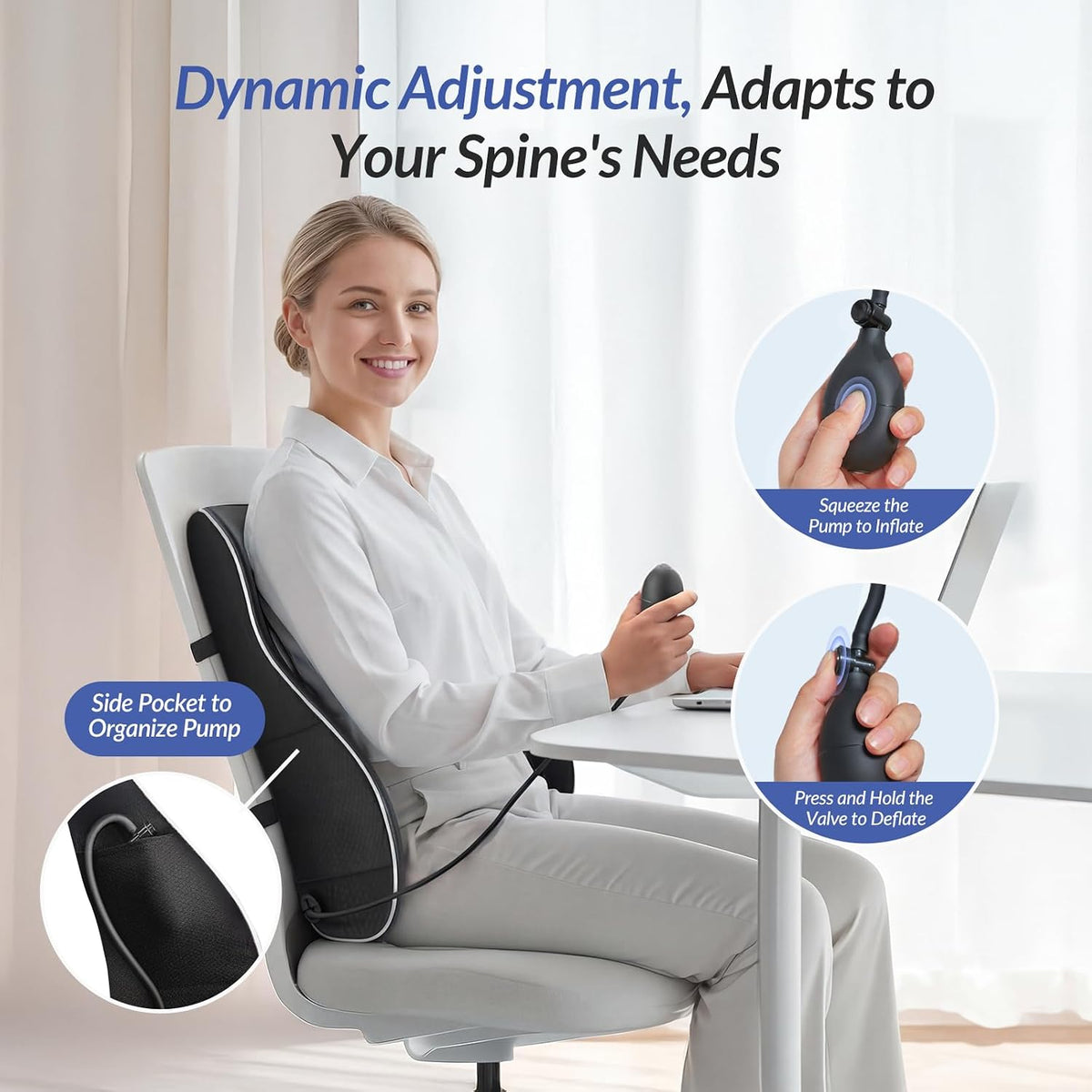 ZIKEE Lumbar Support Pillow with Adjustable Airbag for Back Pain Relief