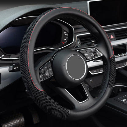 KAFEEK Steering Wheel Cover, Cooling Ice Silk Leather, 15 Inch, Black