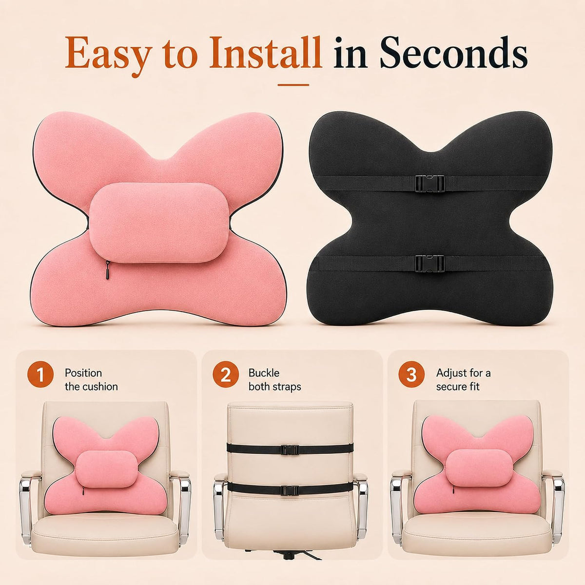 Lumbar Support Pillow for Office Chair & Car, Desk Chair Back Cushion,,Pink