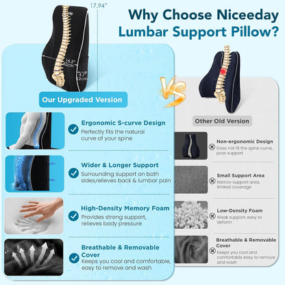 Niceeday Lumbar Support Pillow for Office Chair Car Back Support Pillow, Memory Foam Gaming Chair Desk Chair Back Cushion for Lower Back Pain Relief, Ergonomic Back Rest,Office Home Essentials