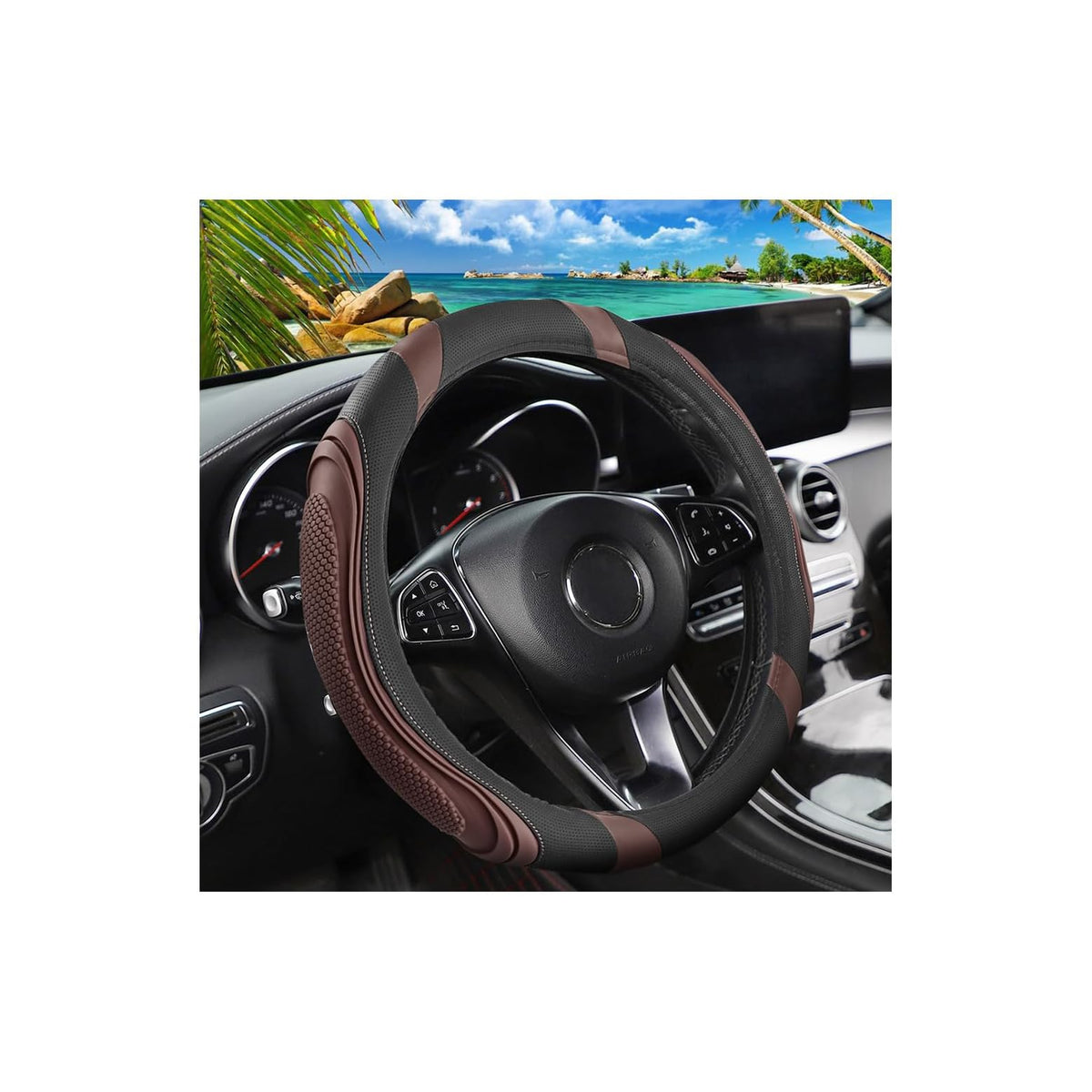 Osilly 15 Inch Artificial Leather Steering Wheel Cover, Red