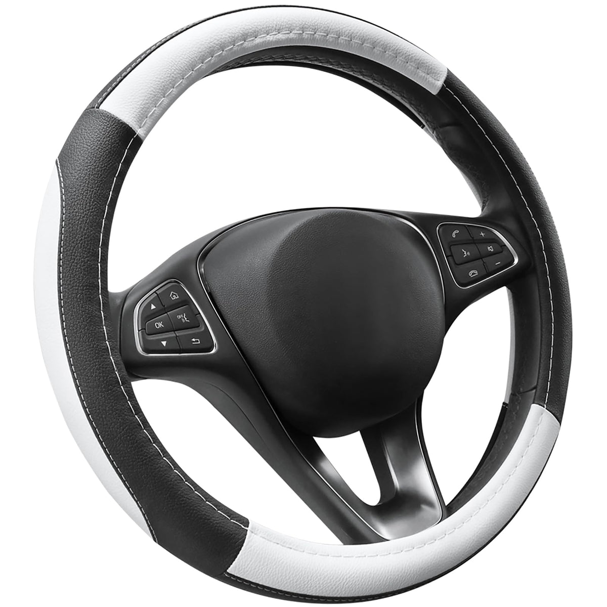 SEG Direct Black Microfiber Leather Auto Car Steering Wheel Cover 15 inch