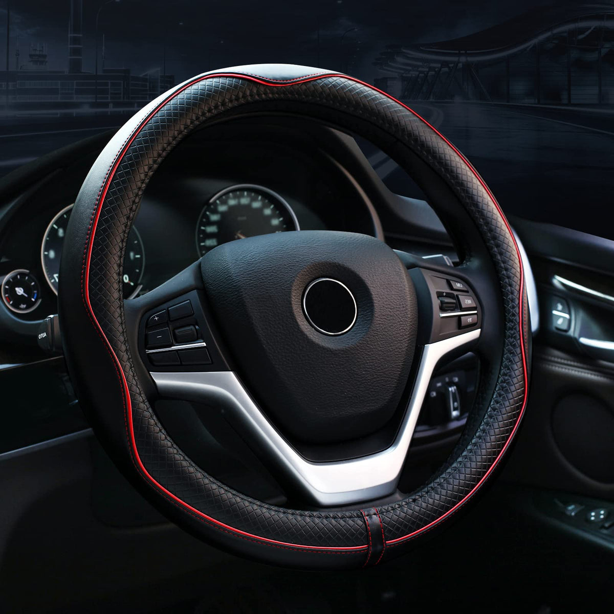 Valleycomfy Steering Wheel Covers Universal 15 inch - Genuine Leather
