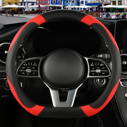Black Orange Microfiber Leather Steering Wheel Cover 15 inch