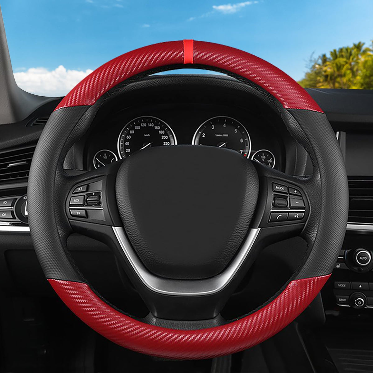 Blue Embroidery Butterfly Car Steering Wheel Cover,14.5-15 Inch Universal Leather Covers Breathable Anti-Slip Odorless Steering Wheels Accessories for Men Women