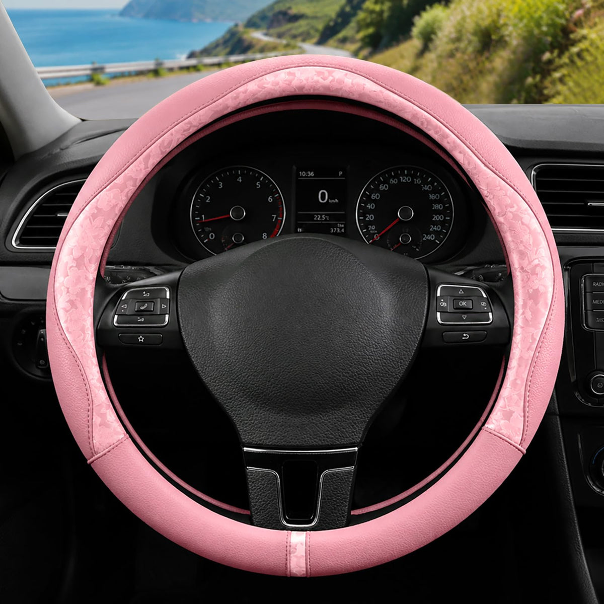 Blue Embroidery Butterfly Car Steering Wheel Cover,14.5-15 Inch Universal Leather Covers Breathable Anti-Slip Odorless Steering Wheels Accessories for Men Women